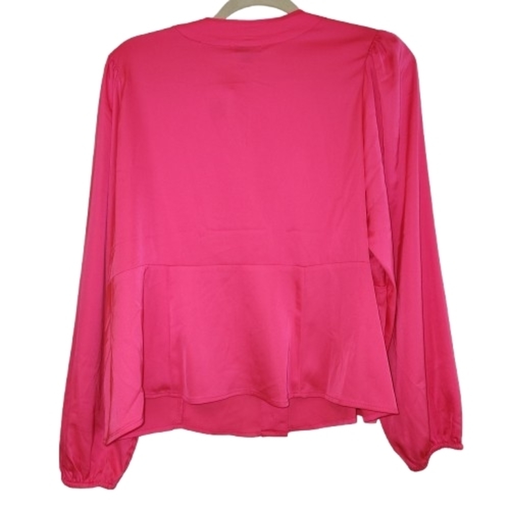 NWT Torrid Vibrant Pink Long Sleeve Babydoll Top Size 0 (L/12) Gathered At Bust - Picture 3 of 13